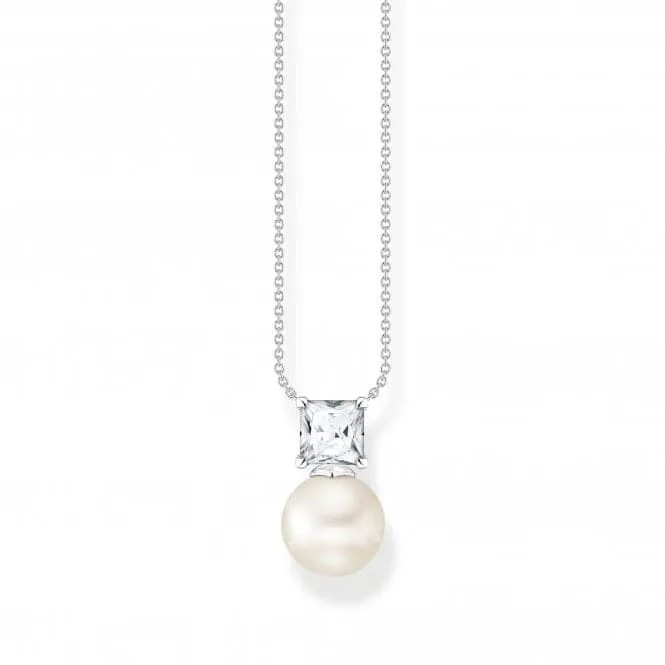 Sterling Silver Pearl Zirconia White Necklace KE2163-167-14-L45V