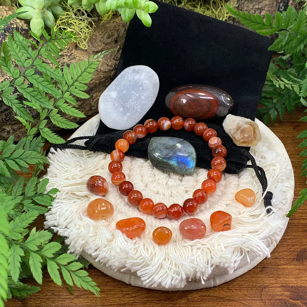 Striped Red Agate Mala Bracelet Harmony Pouch Set