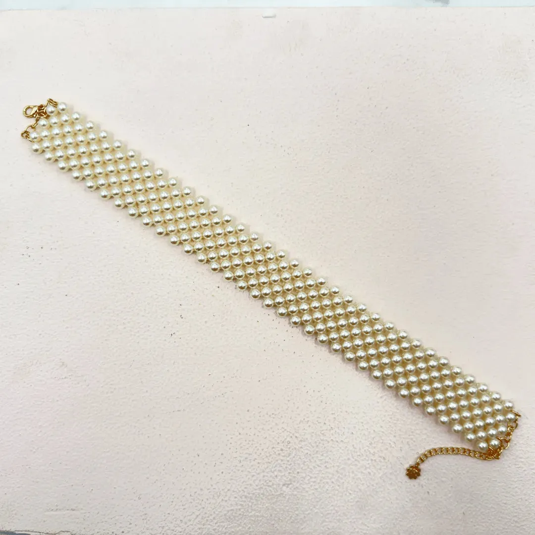 TFC Pearl Mesh Gold Plated Choker Necklace