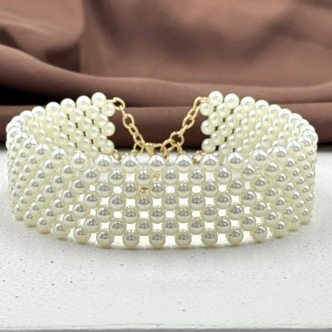 TFC Pearl Mesh Gold Plated Choker Necklace