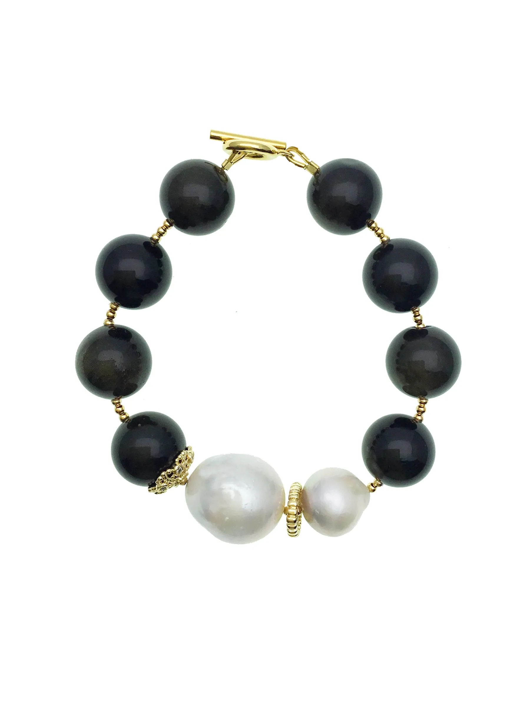 Timeless Black Obsidian With Baroque Pearl Bracelet CB016