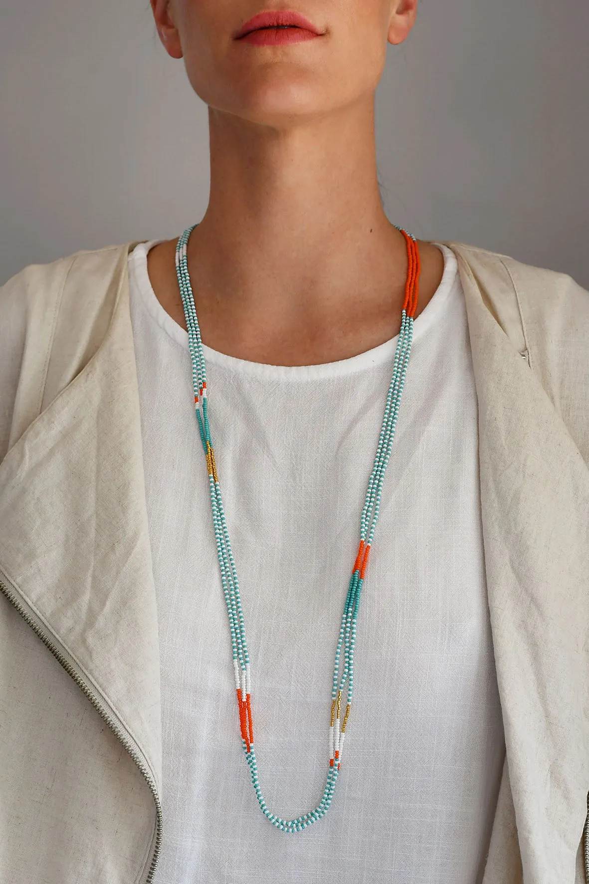 Triple Endito Necklace - TURQUOISE/ORANGE/WHITE/GOLD