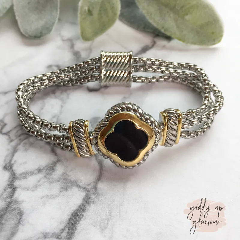 Two Toned Clover Magnetic Bracelet in Black