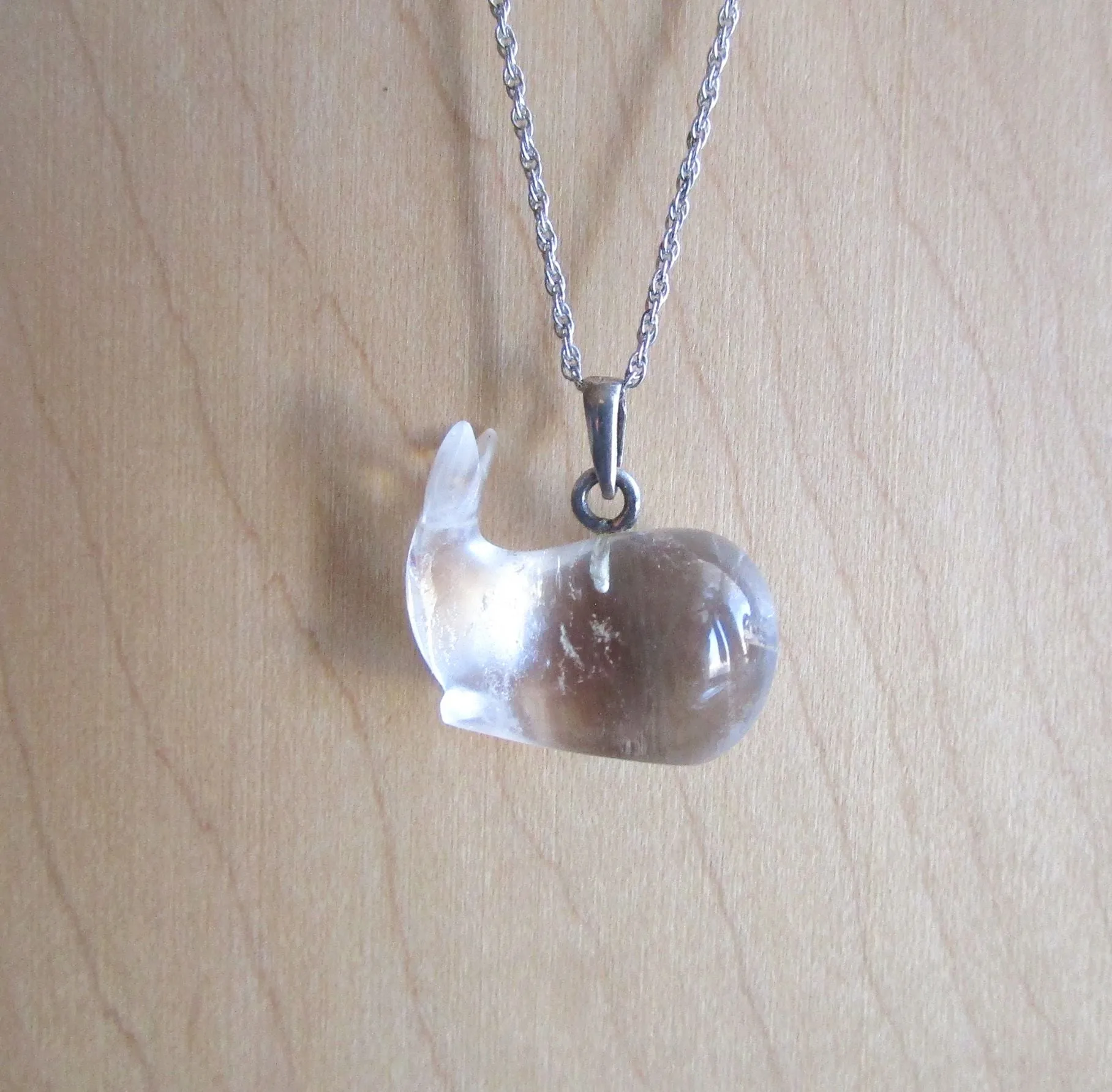 Vintage Clear Quartz Crystal Whale Pendant Necklace