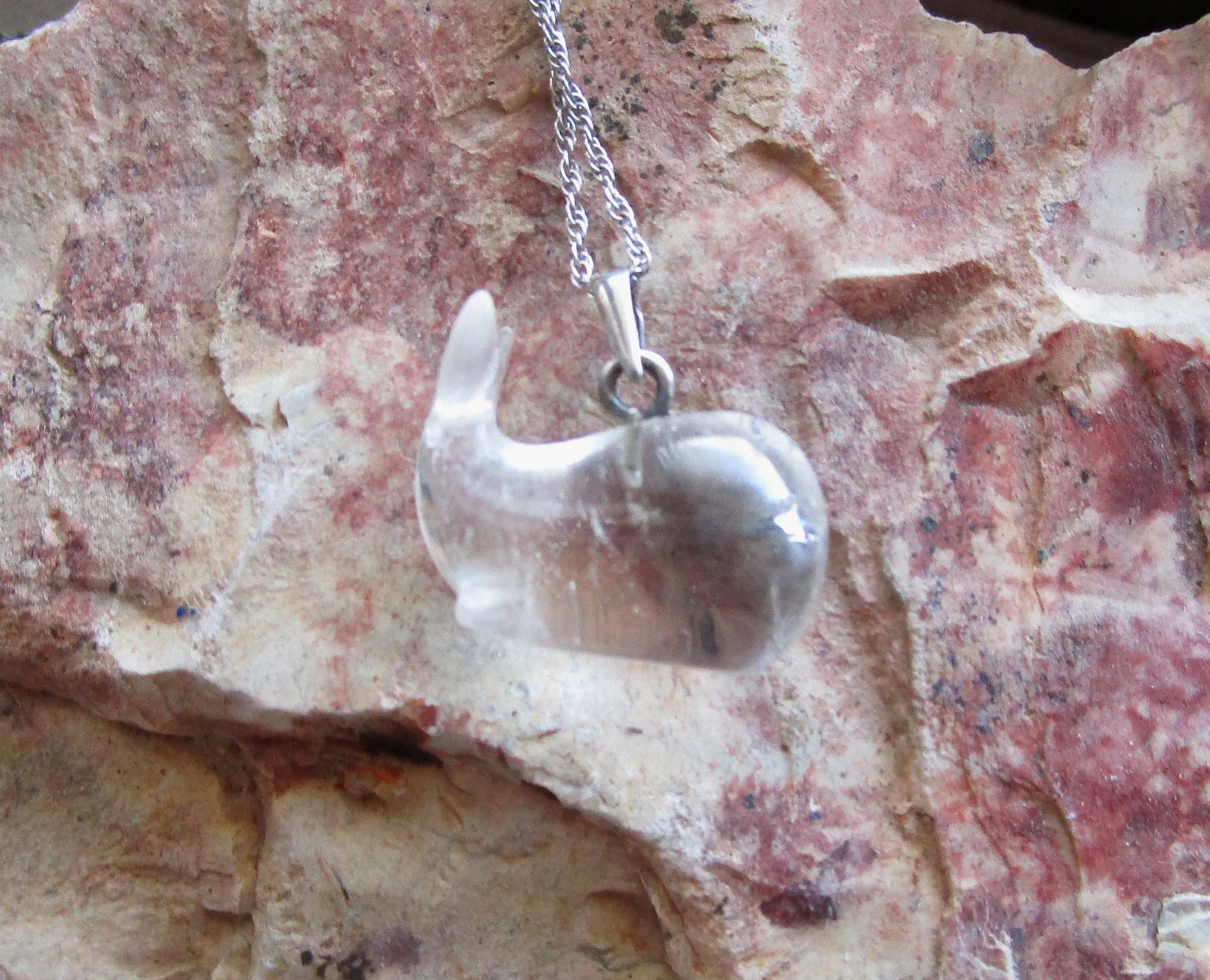 Vintage Clear Quartz Crystal Whale Pendant Necklace