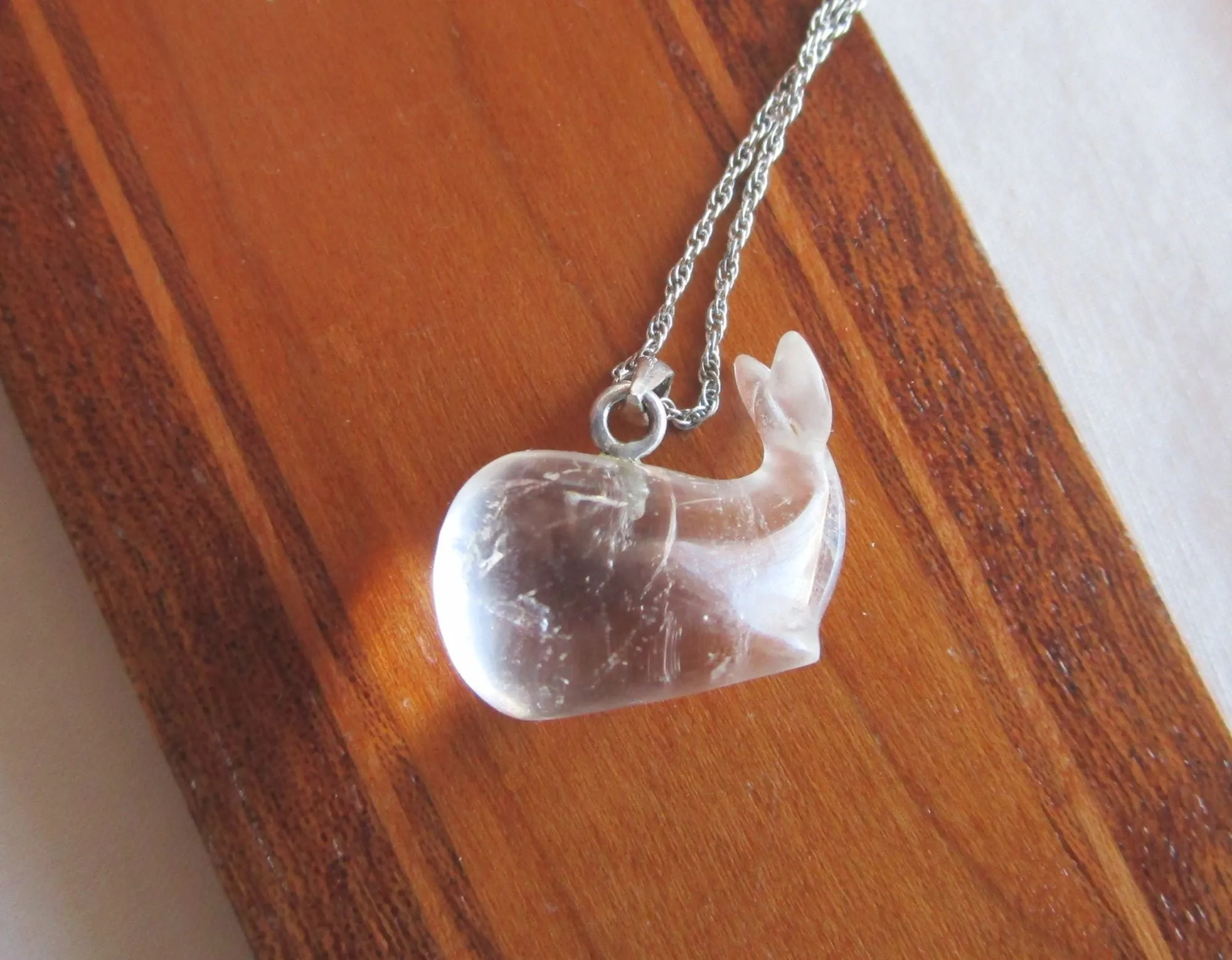 Vintage Clear Quartz Crystal Whale Pendant Necklace