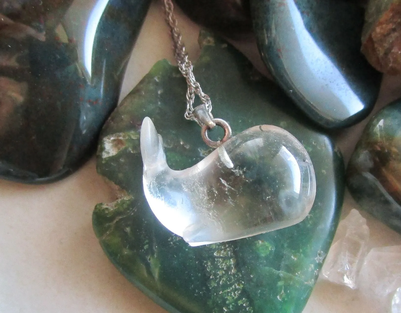 Vintage Clear Quartz Crystal Whale Pendant Necklace