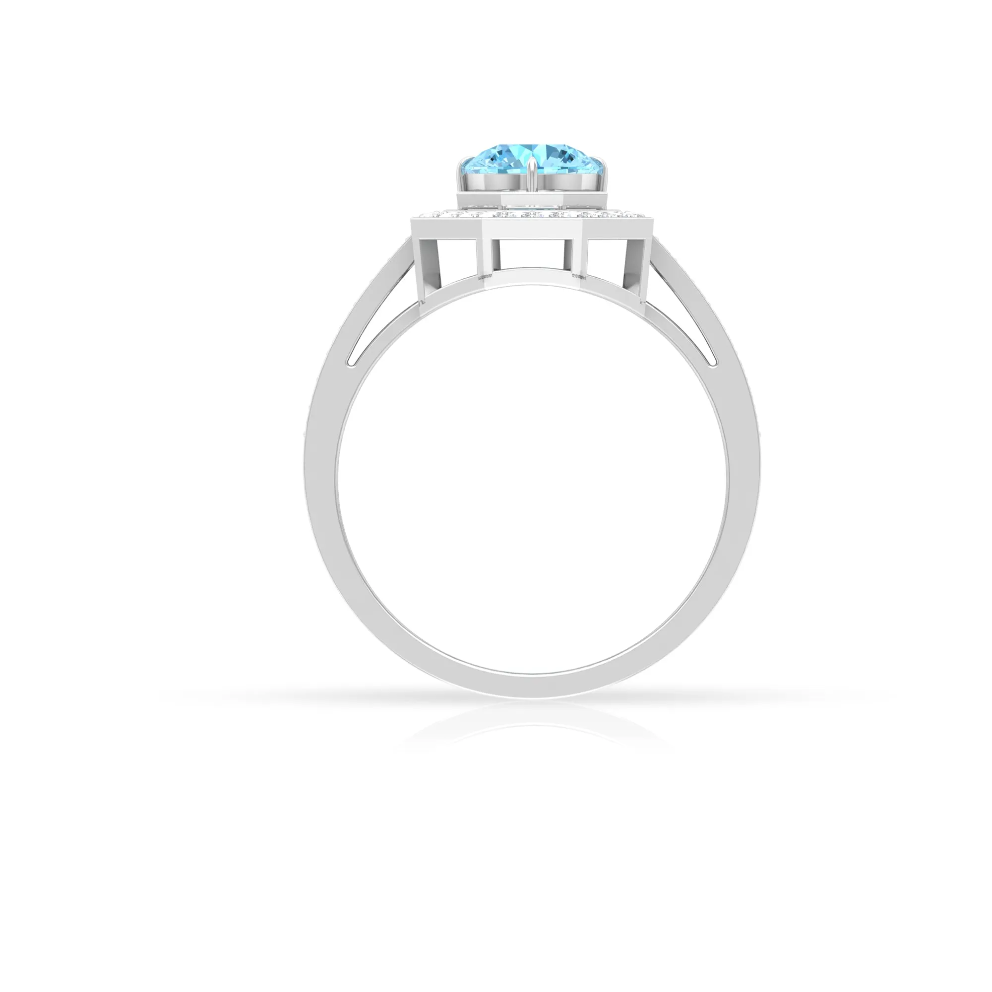 Vintage Inspired Ring with Aquamarine and Diamond Halo