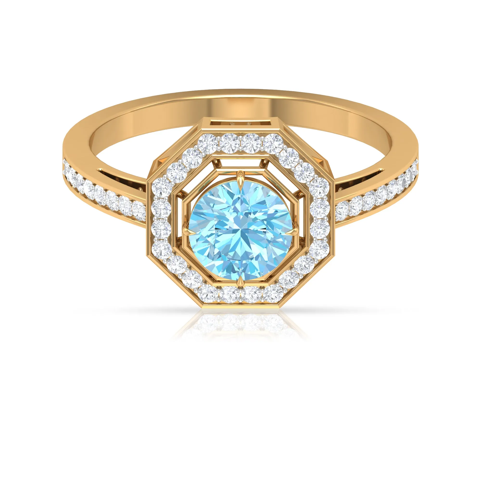 Vintage Inspired Ring with Aquamarine and Diamond Halo