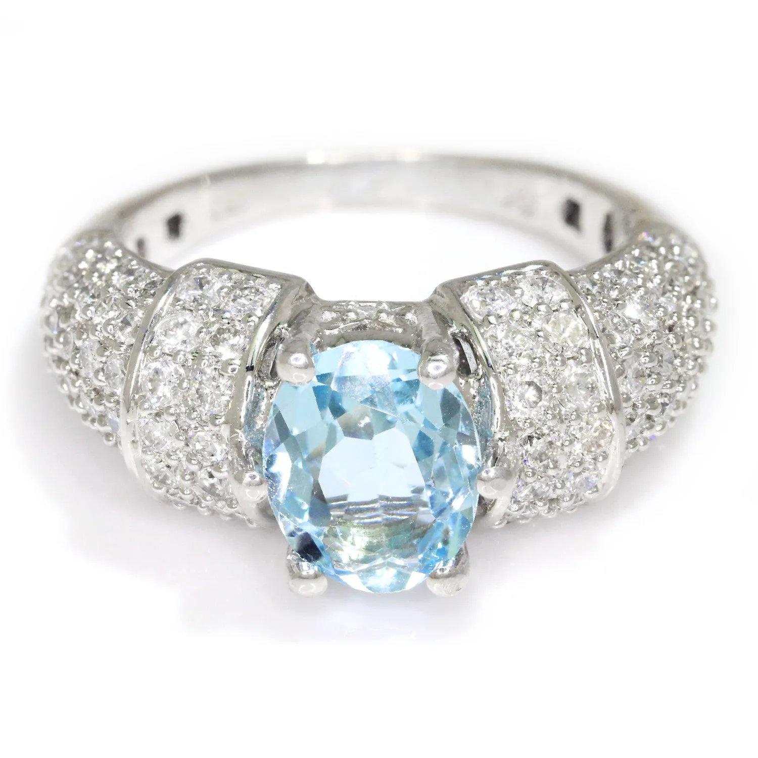 Vintage Oval Aquamarine Ring with Diamonds 18K White Gold 2.63ctw