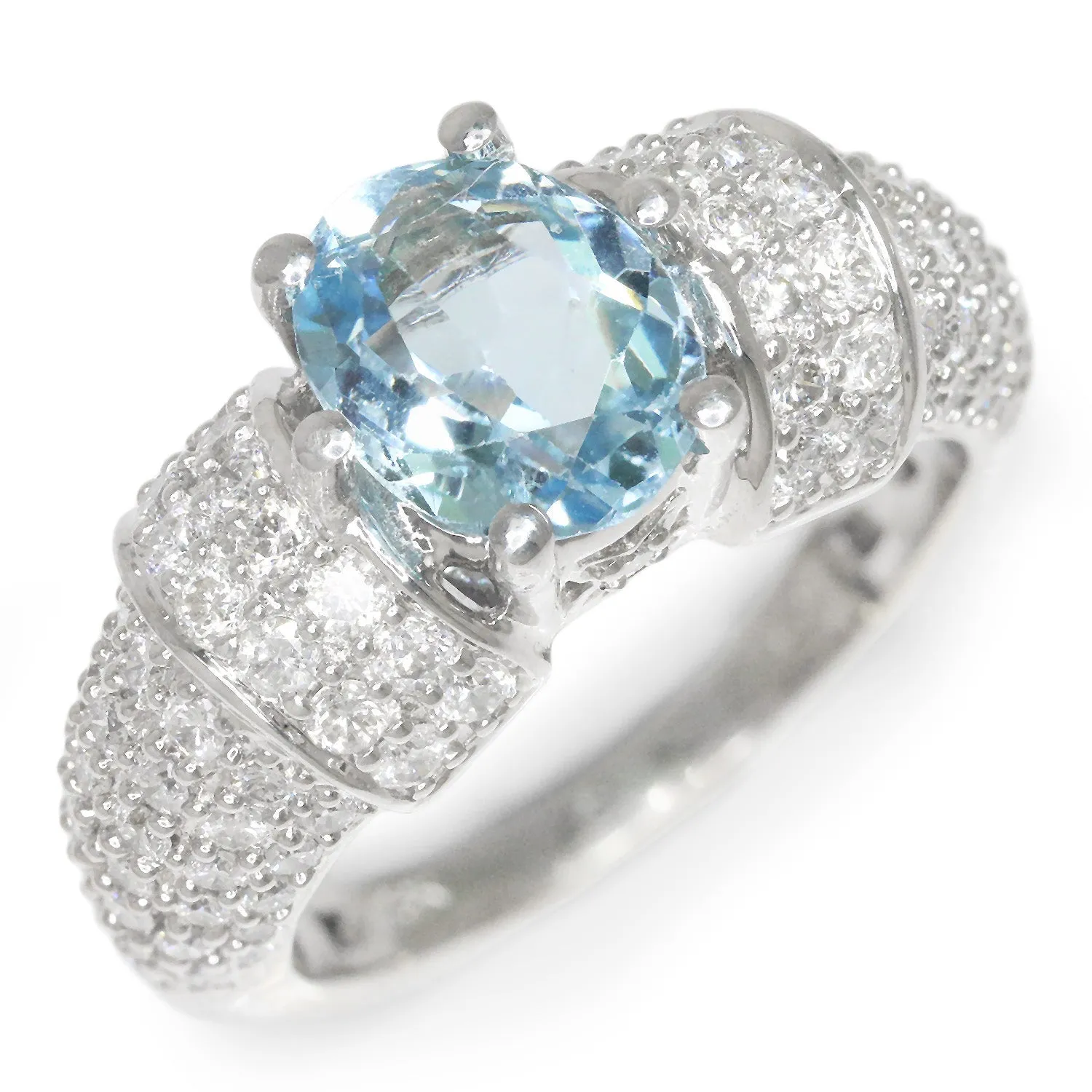 Vintage Oval Aquamarine Ring with Diamonds 18K White Gold 2.63ctw