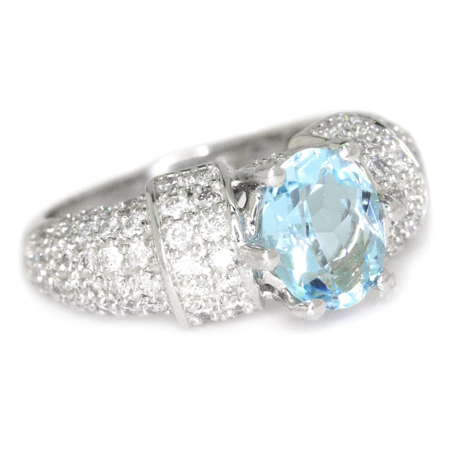 Vintage Oval Aquamarine Ring with Diamonds 18K White Gold 2.63ctw