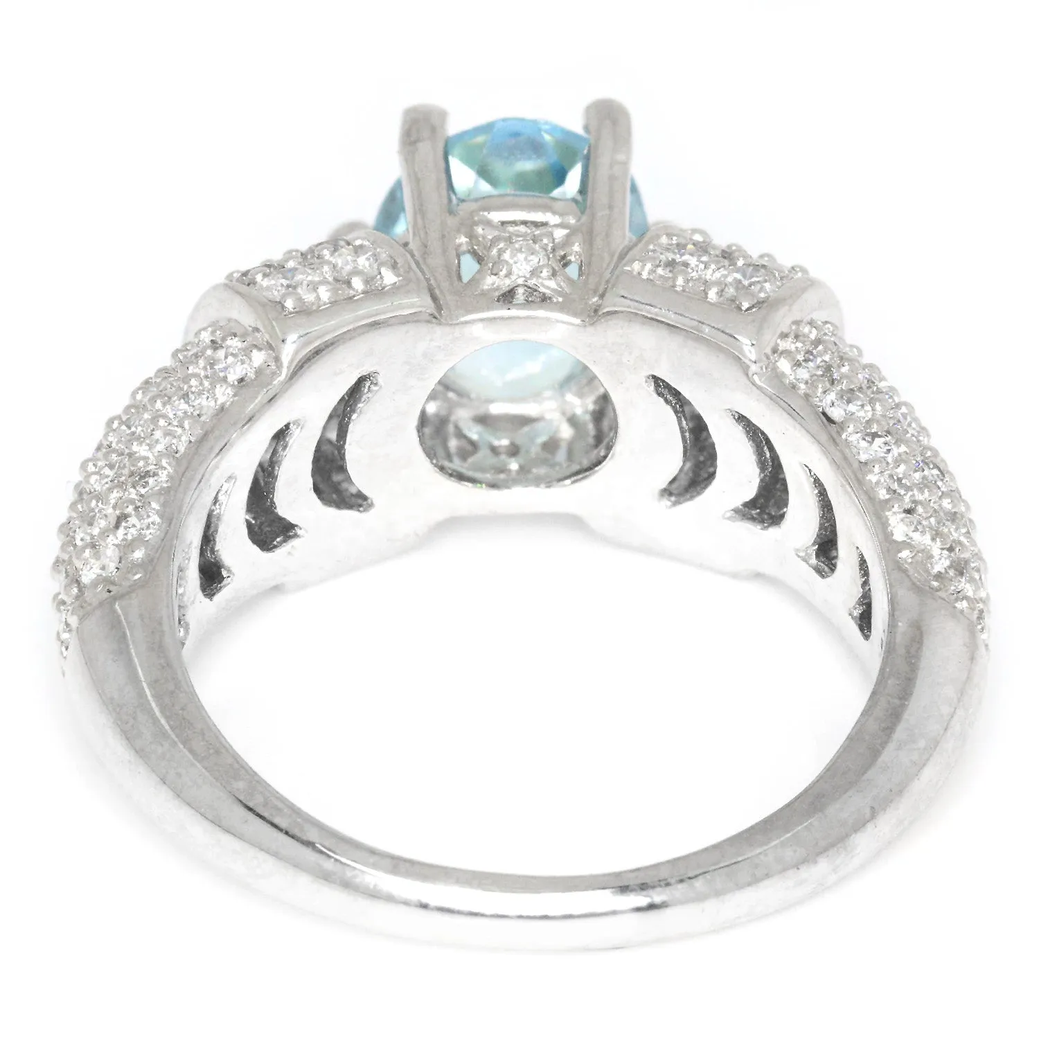 Vintage Oval Aquamarine Ring with Diamonds 18K White Gold 2.63ctw