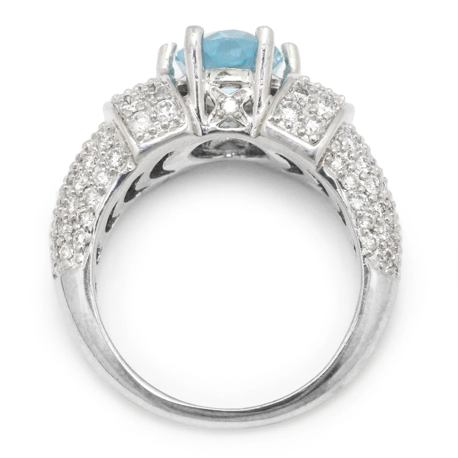 Vintage Oval Aquamarine Ring with Diamonds 18K White Gold 2.63ctw