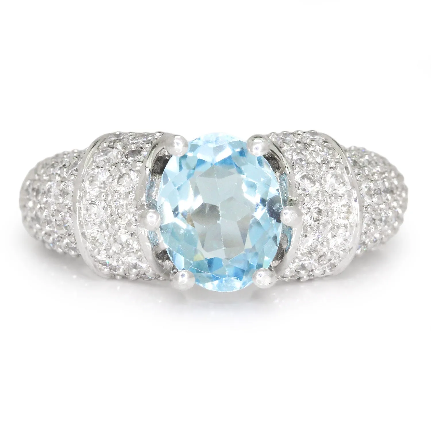 Vintage Oval Aquamarine Ring with Diamonds 18K White Gold 2.63ctw