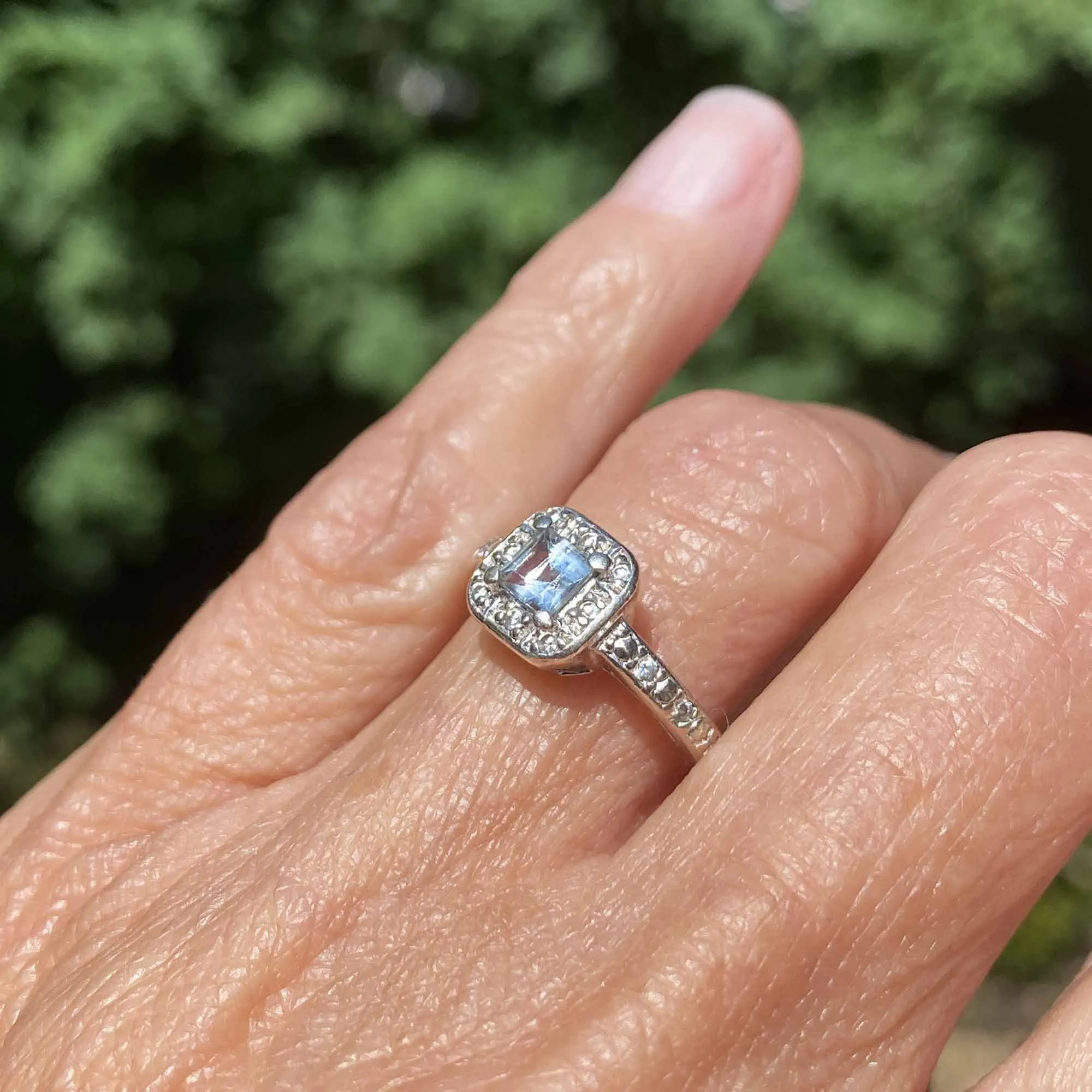 Vintage Silver Aquamarine Halo Style Ring