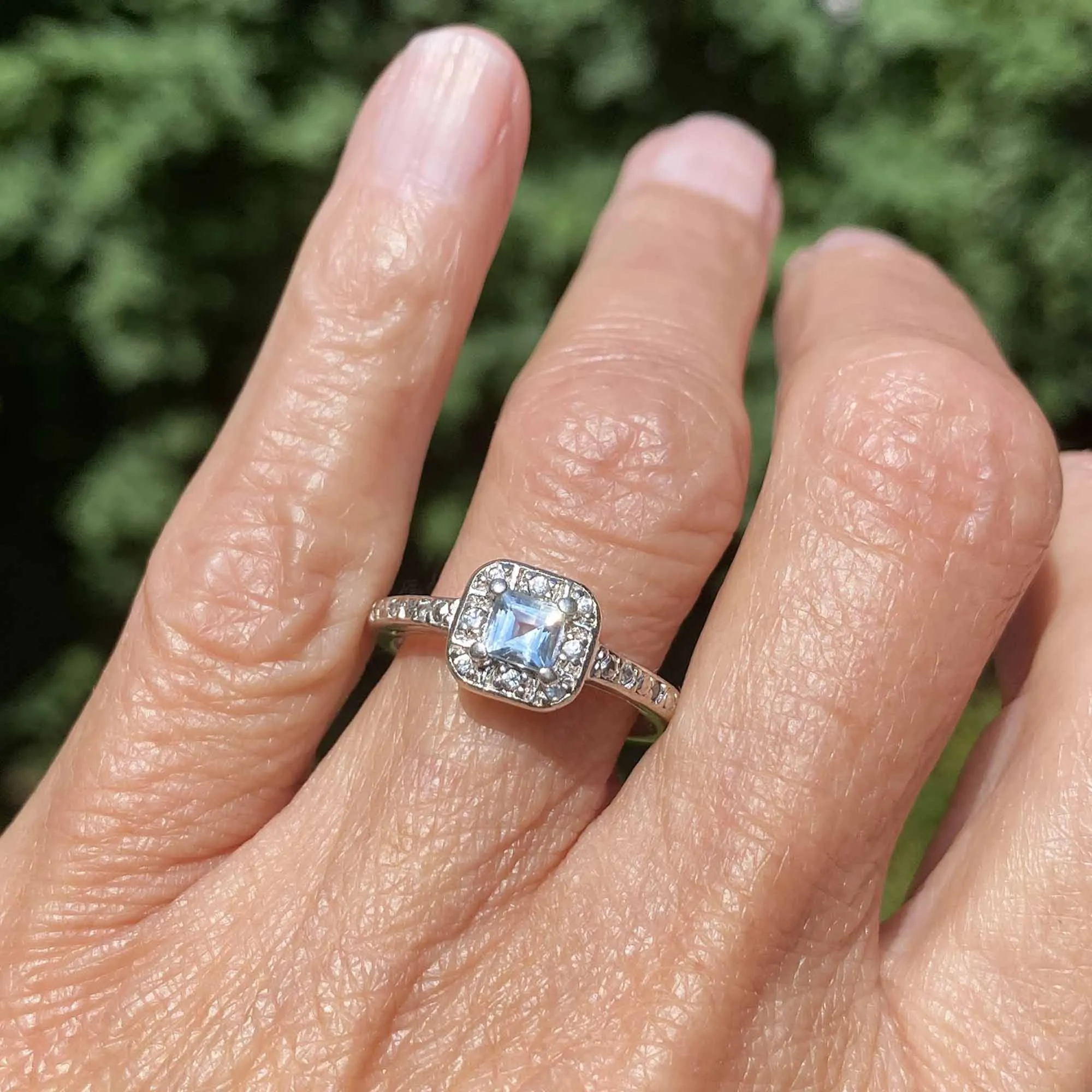 Vintage Silver Aquamarine Halo Style Ring