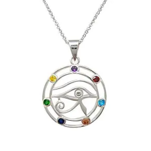 Women's Silver Pendant on Chain Natural Charkra Gemstone Eye of Horus Details